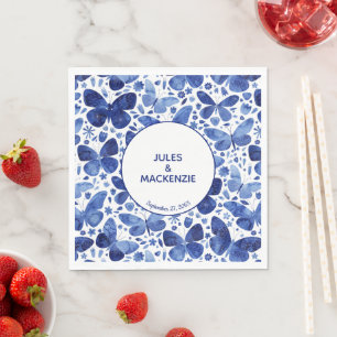 Serviette En Papier Papillons modernes Aquarelle Indigo Blue Napkins