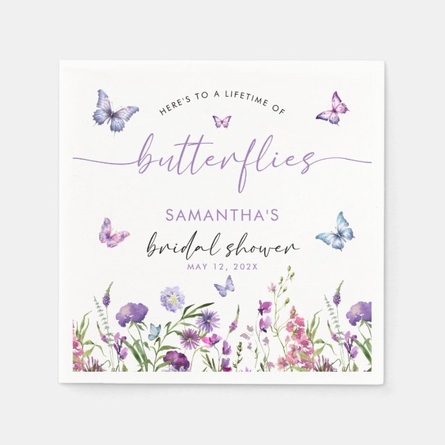 Serviette En Papier Papillons modernes Fête des mariées florale violet (Devant)