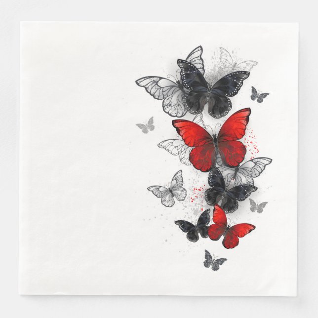 Serviette En Papier Papillons noirs et rouges volants (Devant)