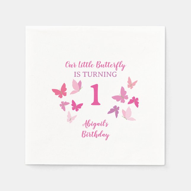 Serviette En Papier Papillons Premier anniversaire (Devant)