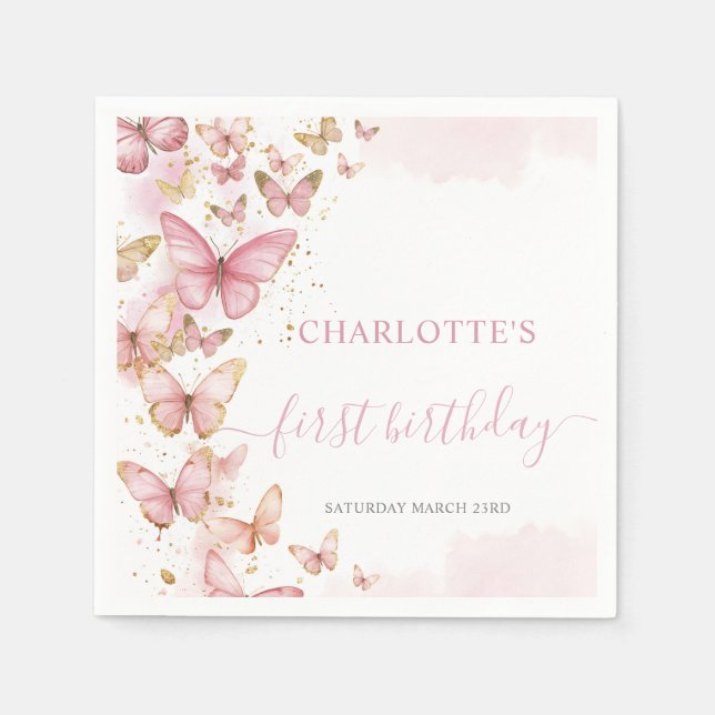 Serviette En Papier Papillons Pretty Rose 1er 2e 3e 5e anniversaire (Devant)
