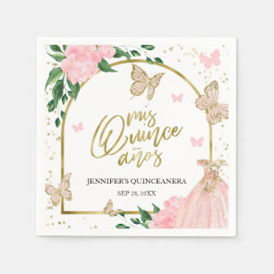 Serviette En Papier Papillons Quinceanera Pink Blush Blush Gown