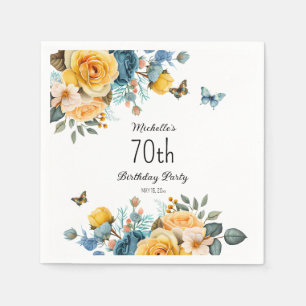 Serviette En Papier Papillons Rose Dusty Jaune 70e anniversaire