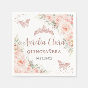 Serviette En Papier Papillons Roses d'or de Quinceanera Blush