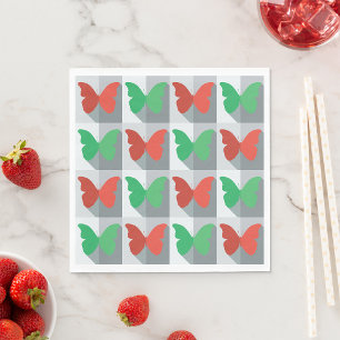 Serviette En Papier Papillons rouges et verts