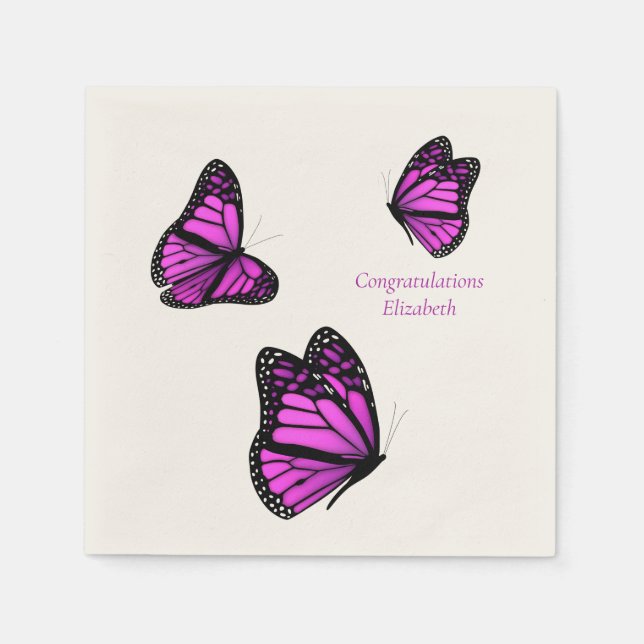 Serviette En Papier papillons violet rose à taches personnalisées (Devant)