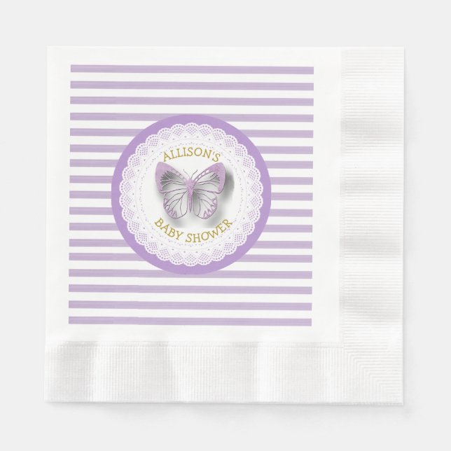 Serviette En Papier Papillons violets et dorés, serviettes de déjeuner (Devant)