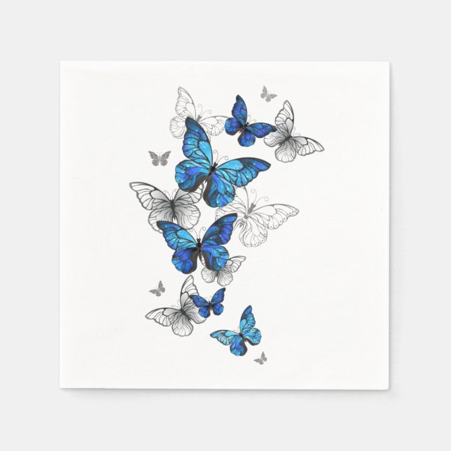 Serviette En Papier Papillons volants bleus Morpho (Devant)