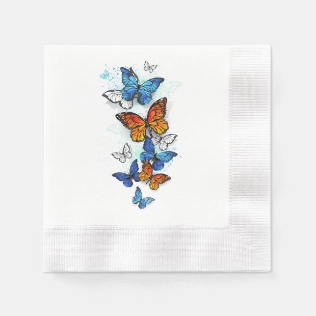 Serviette En Papier Papillons volants Morpho et Monarch (Devant)