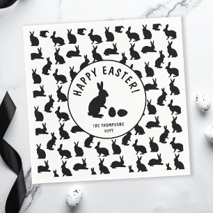 Serviette En Papier Pâques modernes avec lapins noirs et blancs mignon