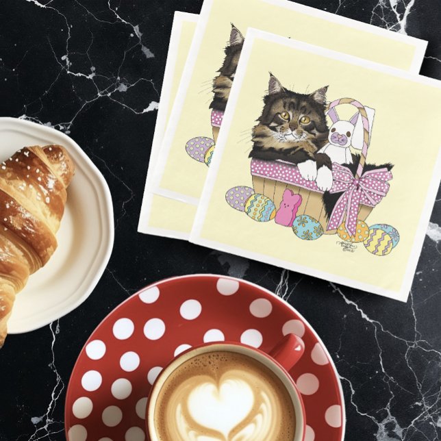 Serviette En Papier Pâques Panier Tabby Kitten (Créateur téléchargé)