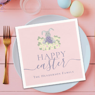Serviette En Papier Pâques Personnalisé Lapin Mignon Floral Rose