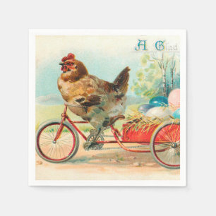 Serviette En Papier Pâques vintage Poulet à vélo Oeuf de Pâques