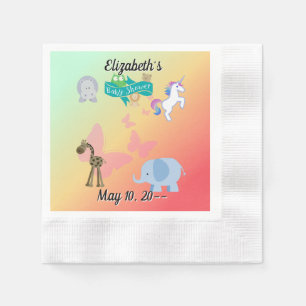 Serviette En Papier Parade animalière Whimsical Vert Jaune Orange