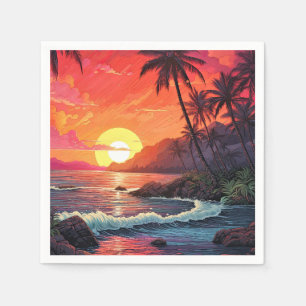 Serviette En Papier Paradis Île de Plage Tropicale au Coucher du Solei