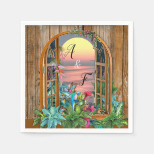 Serviette En Papier Paradis tropical de la flore au coucher du soleil