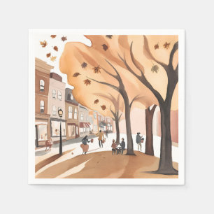 Serviette En Papier Parc de la ville d'automne   Aquarelle de feuillag