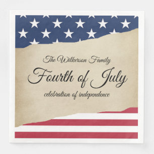 Serviette En Papier Parchemin Rustique et Drapeau Américain du 4 Juill