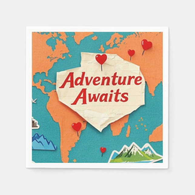 Serviette En Papier Parcourez la carte du monde avec des épingles à cœ (Devant)