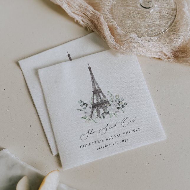 Serviette En Papier Paris Bloom | Tour Eiffel Floral Fête de Mariage (Créateur téléchargé)