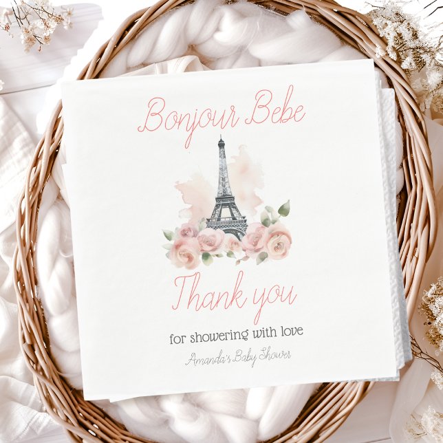 Serviette En Papier Paris Bonjour Bebe Baby shower Floral Parisien (Créateur téléchargé)