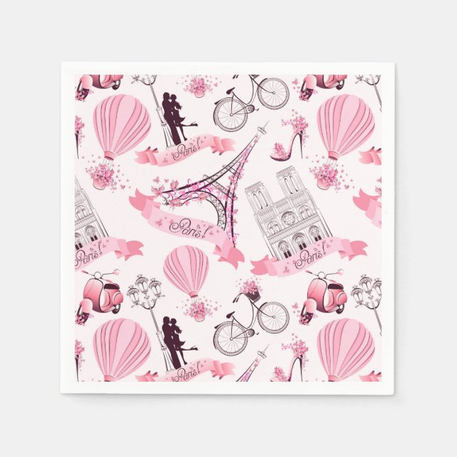 Serviette En Papier Paris Floral Anniversaire Fête Mariage de douche (Devant)