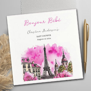 Serviette En Papier Paris Français Bonjour Bebe Baby shower noir rose