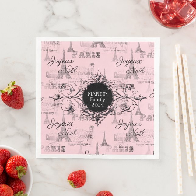 Serviette En Papier Paris Joyeux Noel Personal Pink Christmas Napkins (En situation)