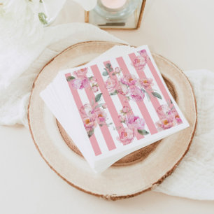 Serviette En Papier Paris thème rose rayures florales pivoine nuptiale