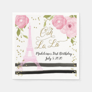 Serviette En Papier Paris Tour Eiffel Or Rose Ooh La Napkin