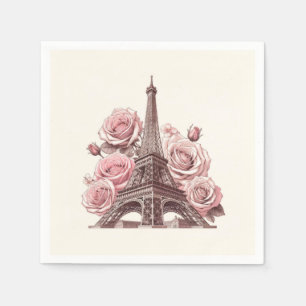 Serviette En Papier Paris Tour Eiffel & Roses Roses
