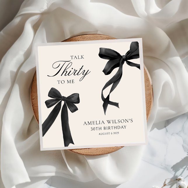 Serviette En Papier Parlez trente à moi Black Bow 30e fête d'anniversa (Créateur téléchargé)