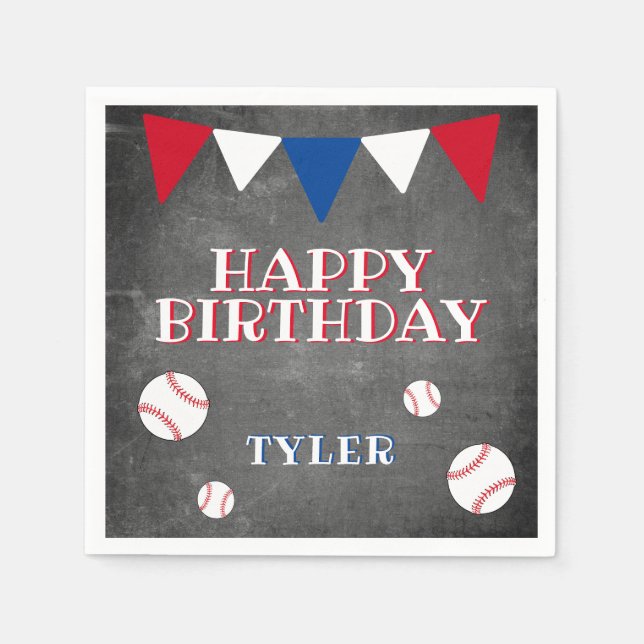 Serviette En Papier Parti Anniversaire de enfant de baseball Chalkboar (Devant)