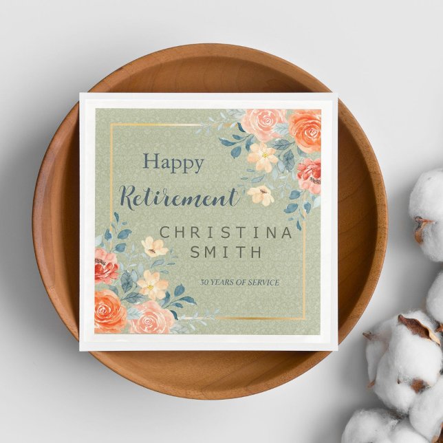 Serviette En Papier Parti de la retraite de l'aquarelle florale rustiq (Rustic Elegant Floral Watercolor Retirement Party Paper Dinner Napkins)