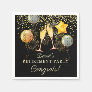 Serviette En Papier Parti de retraite Champagne Noir de Confetti