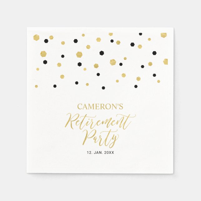 Serviette En Papier Parti de retraite Gold & Black Chic Confetti (Devant)