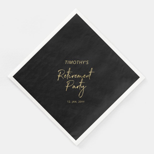 Serviette En Papier Parti de retraite moderne Gold & Black (Coin)