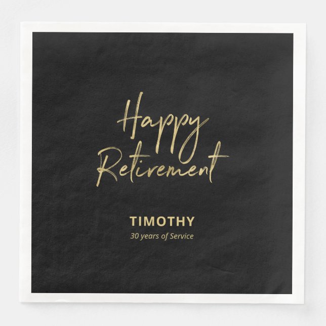 Serviette En Papier Parti de retraite moderne Gold & Black (Devant)
