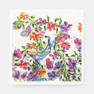 SERVIETTE EN PAPIER PARTI MONOGRAMME DE FLEURS COMME FAIRY