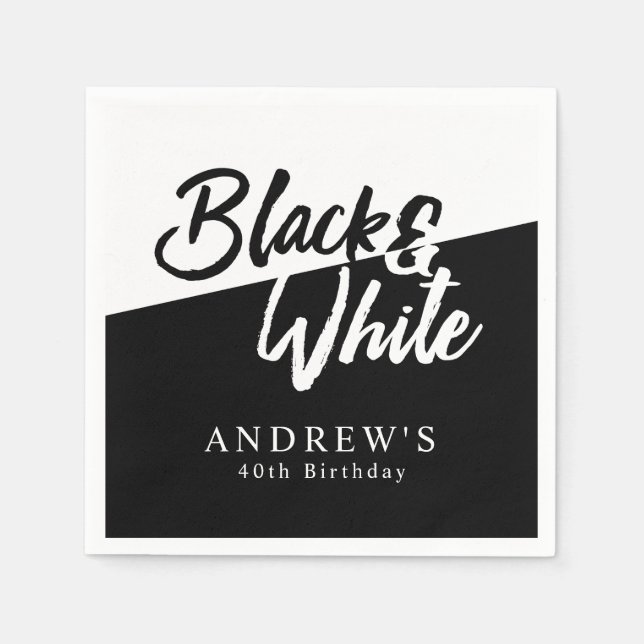 Serviette En Papier Parti noir et blanc chic (Devant)