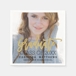 Serviette En Papier Partie de diplômé de photo de manuscrit d'or de