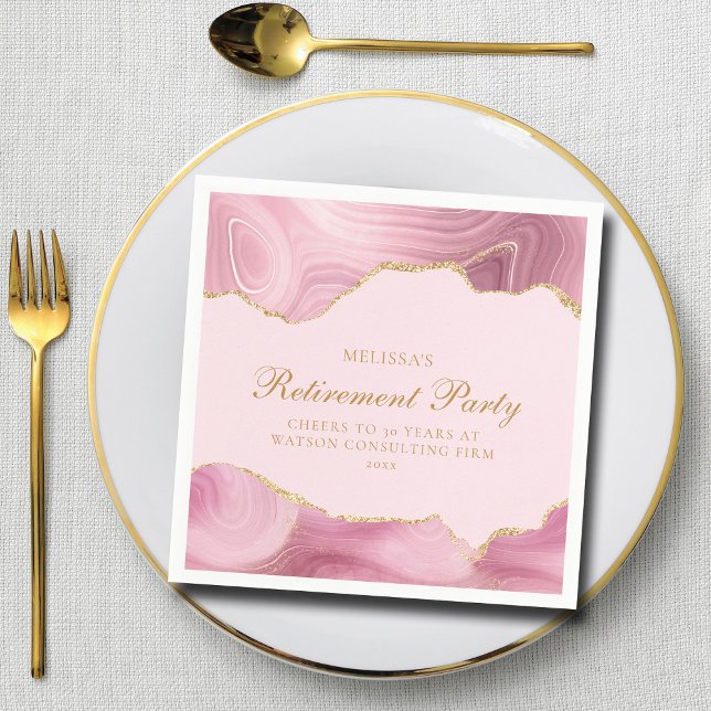 Serviette En Papier Partie de retraite chic Pink Gold Agate personnali (Créateur téléchargé)