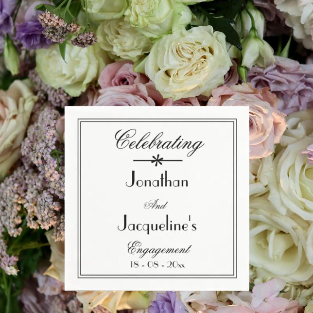 Serviette En Papier Partie d'engagement Élégant Classé Personnalisé Ch (Engagement Party Paper Napkins - Elegant, classy personalized chic.)