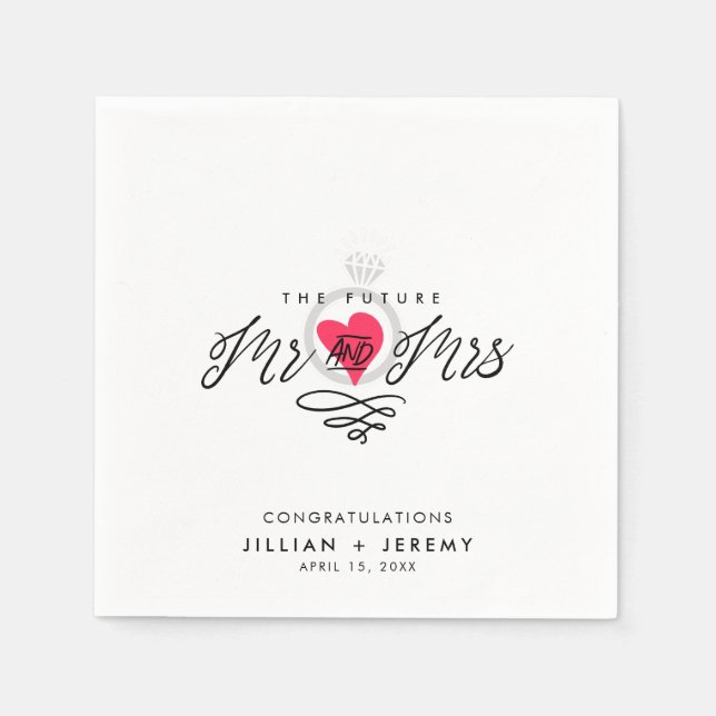 Serviette En Papier Partie d'engagement Mme et Mme Napkins (Devant)