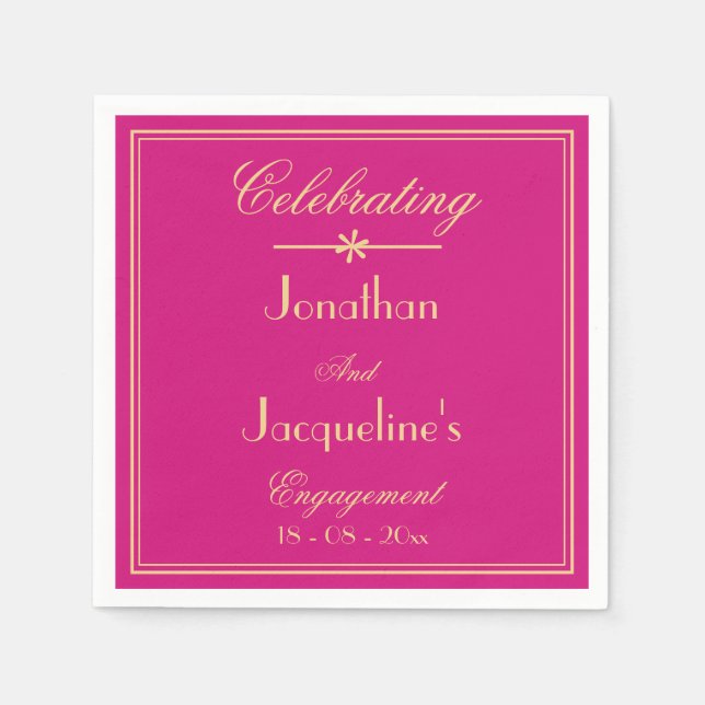 Serviette En Papier Partie d'engagement Moderne Magenta & Or Papier Ch (Devant)