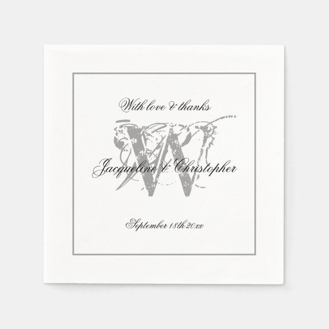 Serviette En Papier Partie Engagement Classique Monogramme Chic Livre  (Devant)