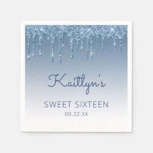 Serviette En Papier Parties scintillant à goutte bleue Glam Sweet 16 P