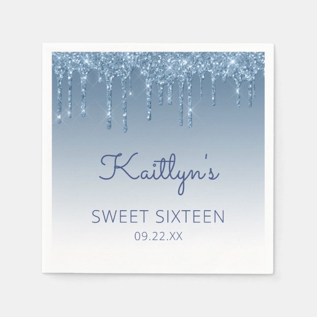 Serviette En Papier Parties scintillant à goutte bleue Glam Sweet 16 P (Devant)