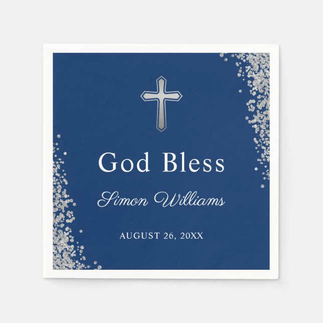 Serviette En Papier Parties scintillant Argent Marine Bleu Personnalis (Devant)