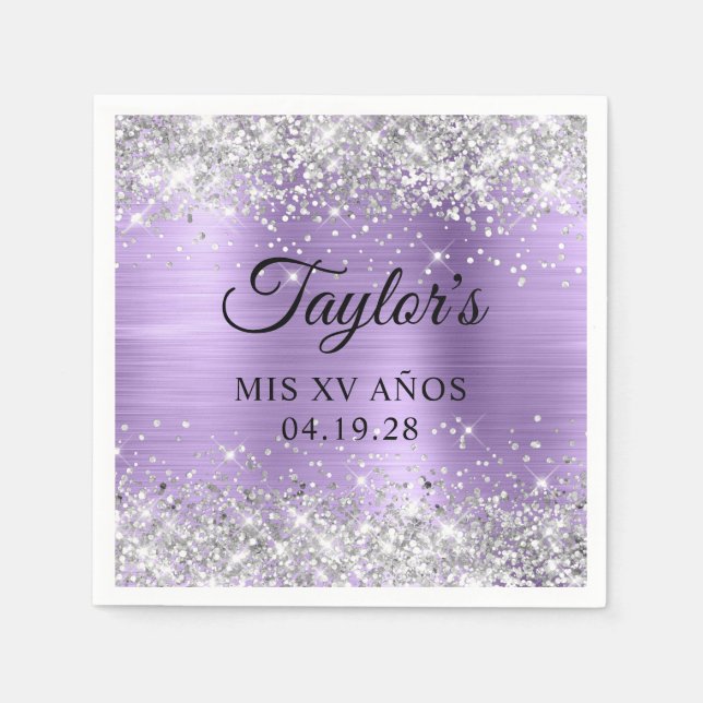 Serviette En Papier Parties scintillant argentée Clair Purple Huile Mi (Devant)
